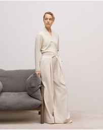 Trenery - Ponte Drawcord Wide Leg Pant in Stone