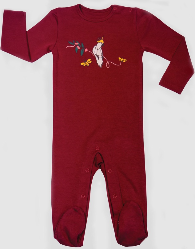 B Free Intimate Apparel - Baby Snap Button Sleepsuit with Booties - 100% Organic Cotton - Red Cockatoo