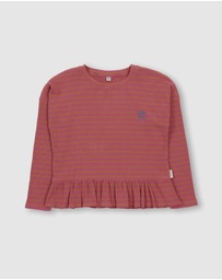 Olive & The Captain - Rose Stripe Boxy Frill Long Sleeve Top