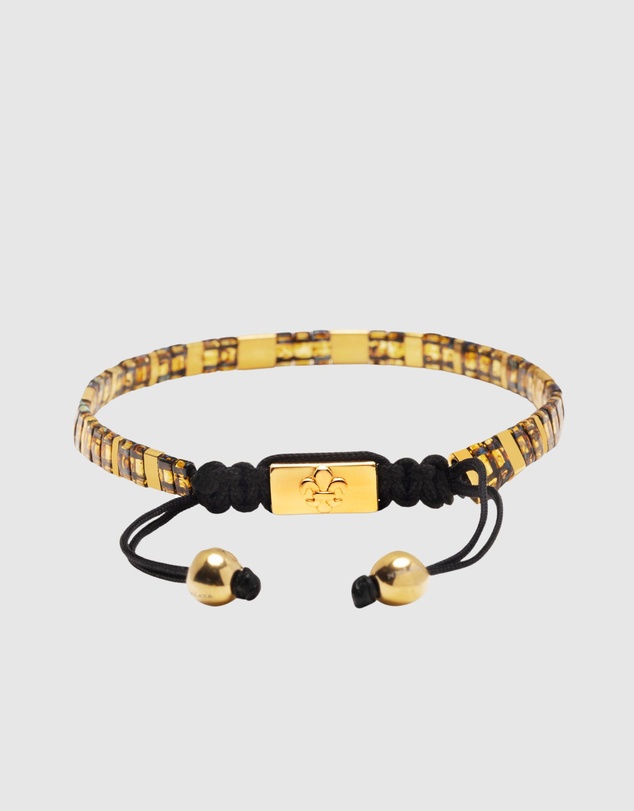 Nialaya Jewellery - Men's Bracelet With Marbled Amber And Gold Miyuki Tila Beads