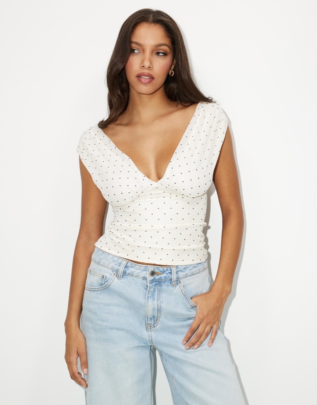 Dazie - Into You Polka Dot Off Shoulder Top