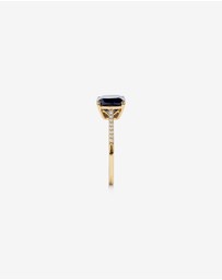 Michael Hill - Cushion Cut Blue Created Sapphire Gemstone and Diamond Ring in 10kt Yellow Gold