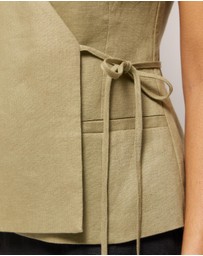 AERE - Ava Tie Front Linen Wrap Top