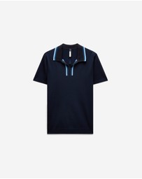 Calibre - Stripe Open Neck Knit Polo Navy