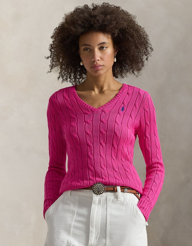Polo Ralph Lauren - Cable-Knit Cotton V-Neck Sweater - The ICONIC Exclusive