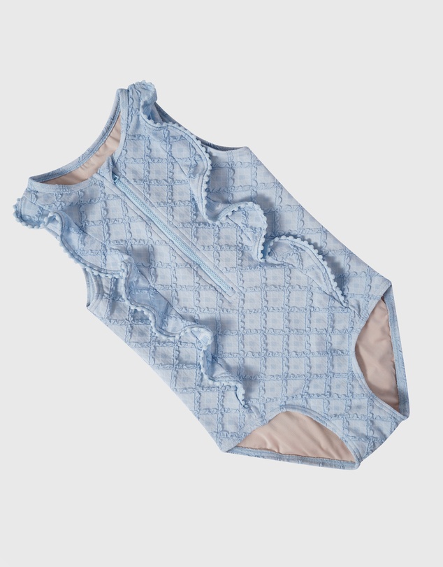 Aqua Blu Kids - Stepping Stones Blue Cap Sleeve Frill One Piece - Kids