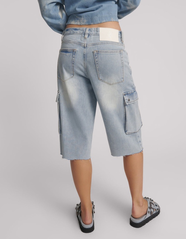 ONE TEASPOON - Skater Girl Low Waist Super Long Leg Denim Jorts - Soft Blue