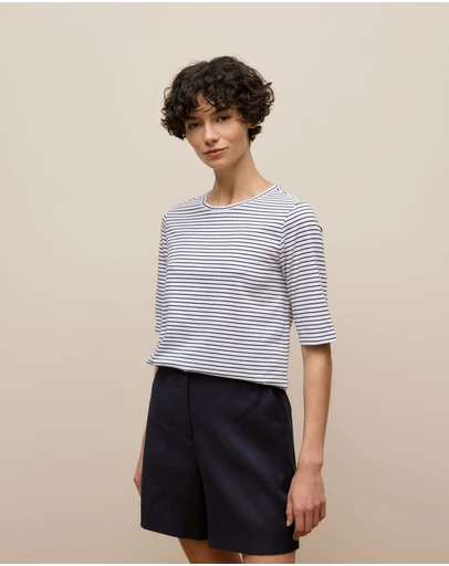 Trenery - Australian Cotton Stripe Half Sleeve T-shirt in Night Sky