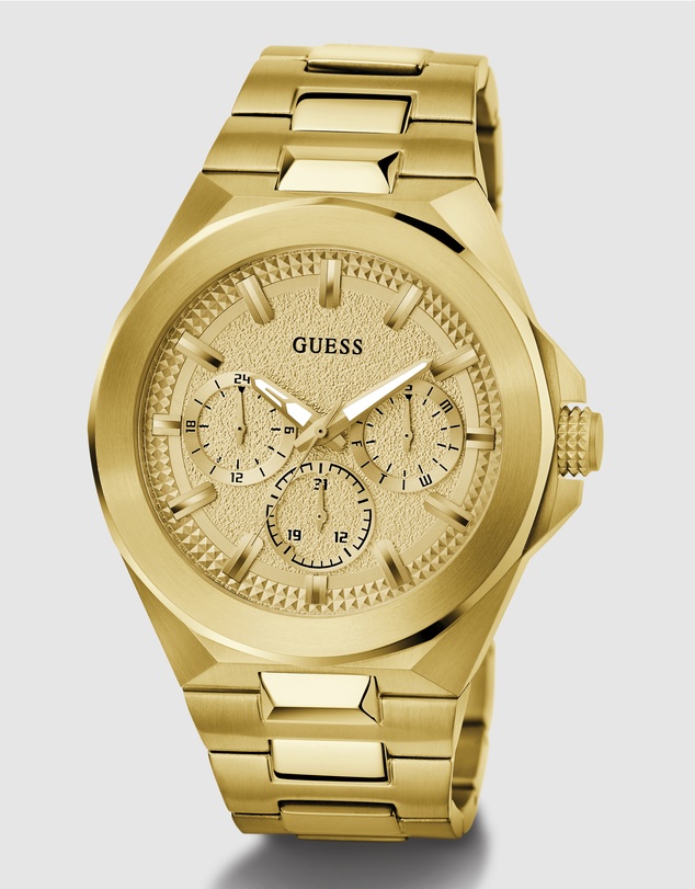 GUESS - Gold-Tone Multi-function Men's Watch with 46mm Champagne Dial