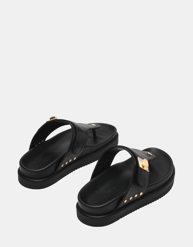 Steve Madden - Thona Black Leather Sandals