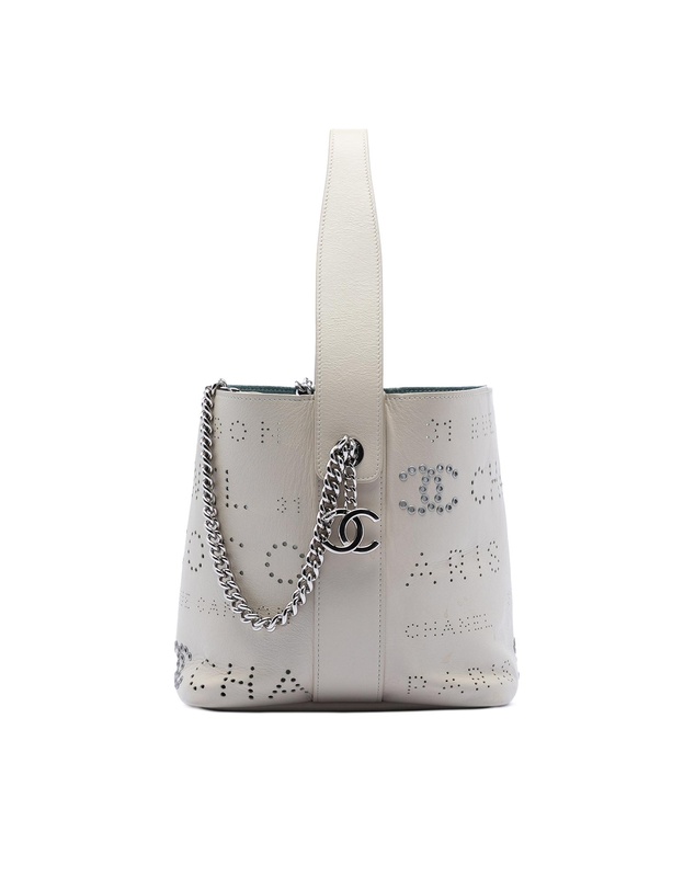 Pre-Loved by Azura Reborn - Pre-Loved Small Perforated Calfskin Logo Eyelet Bucket Bag