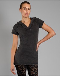 Love and Nostalgia - Taylor Hooded Cotton Fleece Dress- Black Acid Wash
