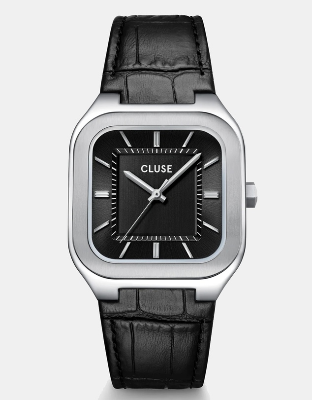 Cluse - Quadrus Leather, Black, Silver Colour