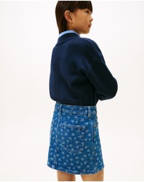 Tommy Hilfiger - Floral Print Flag Embroidery Denim Skirt - Kids