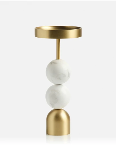 XRJ Celebrations - Arc Brass Candlestick White Medium