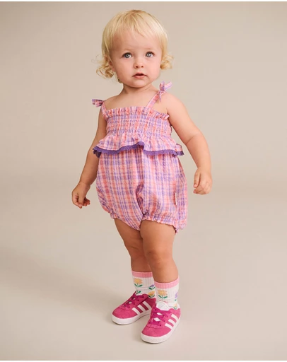 Huxbaby - Tropical Check Tie Romper - Babies