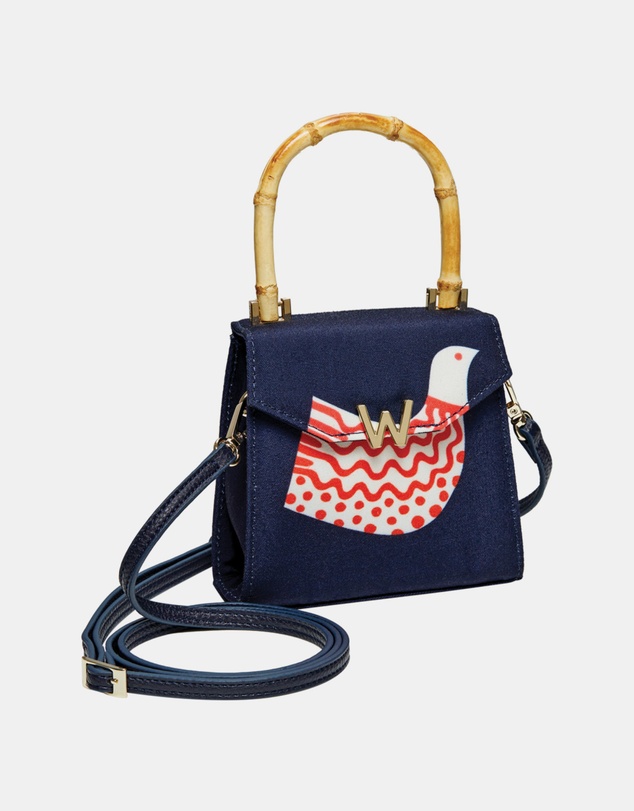 Wolf - Wolf Evie Collection Small Bag with Navy Bird Print