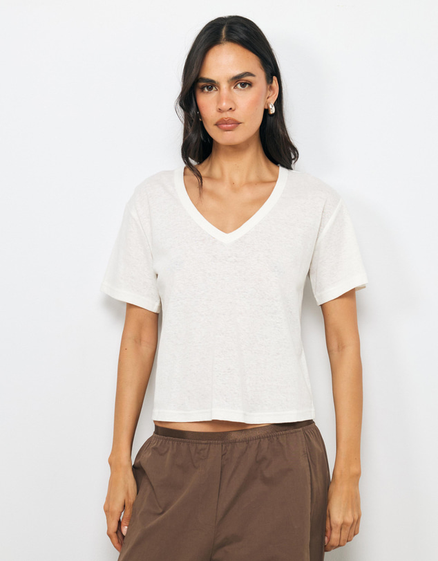 AERE - Linen Blend V-Neck T-Shirt