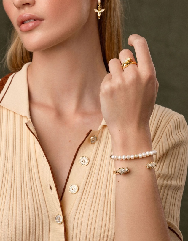 Nialaya Jewellery - Wristband with Pearl and Gold