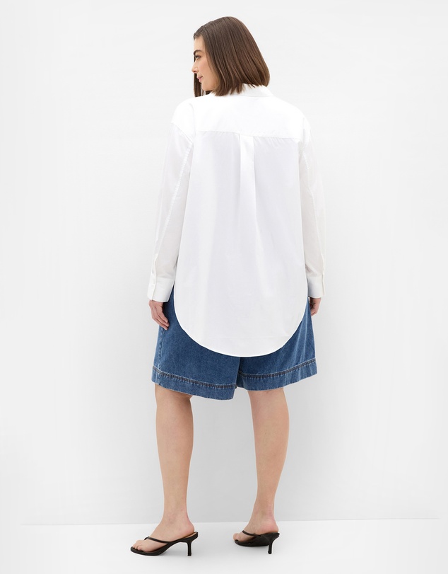 City Chic - Plus size Chiara Oversized Longline Cotton Shirt - ivory