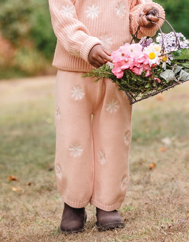 Kynd Baby - Embroidered Knit Flare Pant in Pearl