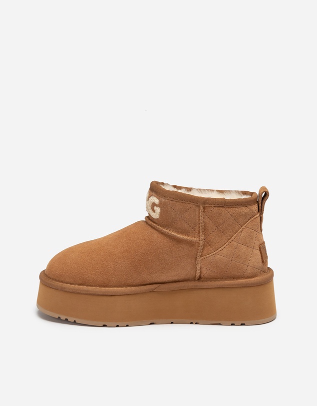 Ozwear Connection Uggs - Ugg Classic Platform Knit Logo Matelassé Ultra Mini Boot