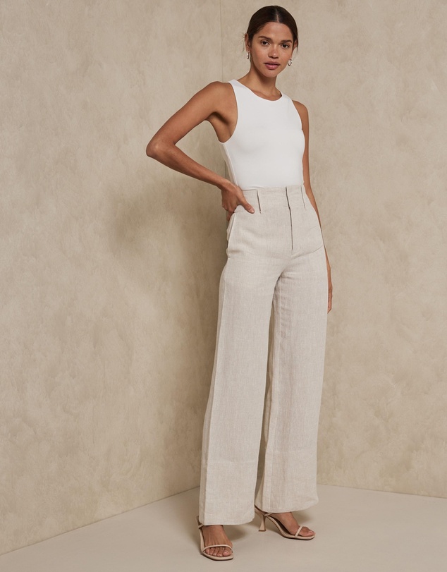 AERE - Linen Wide Leg Pants With Deep Waist Band