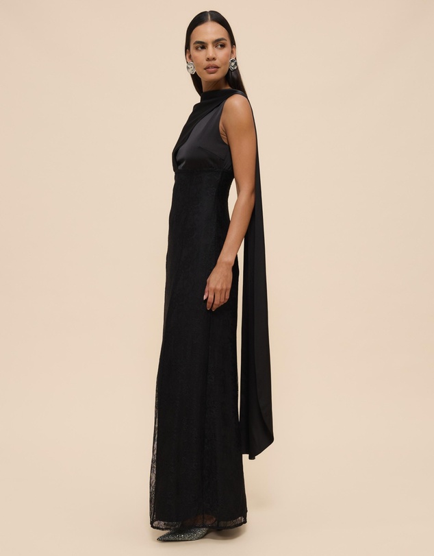 Revibe - Repaired CHANCERY Nia Self Scarf Satin and Lace Maxi Dress - AU 10