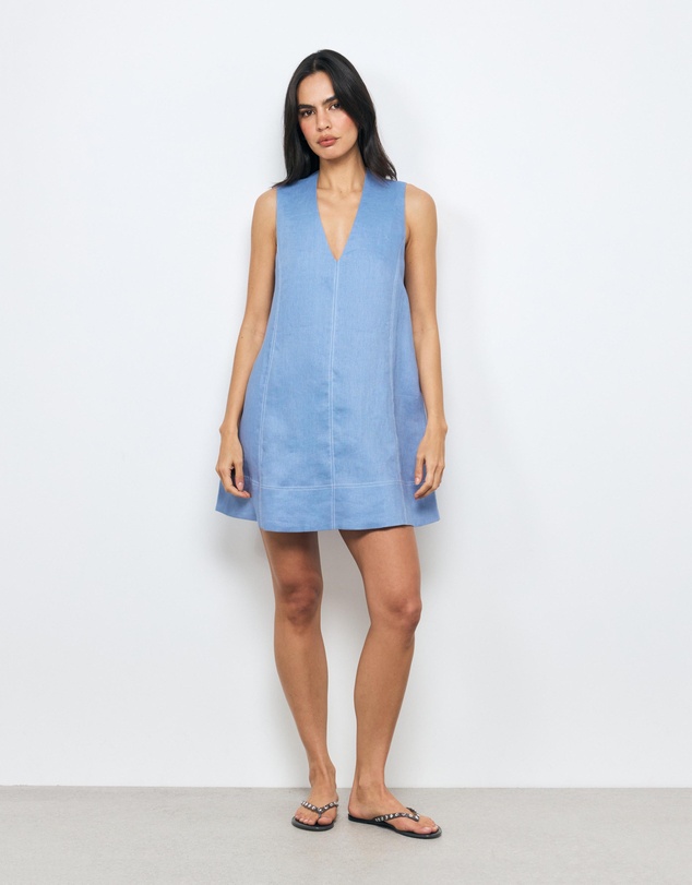 AERE - Anni Contrast Stitch Linen Mini Dress