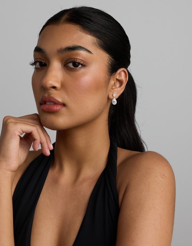 Michael Hill - Pear Cubic Zirconia Halo Drop Stud Earrings in Sterling Silver
