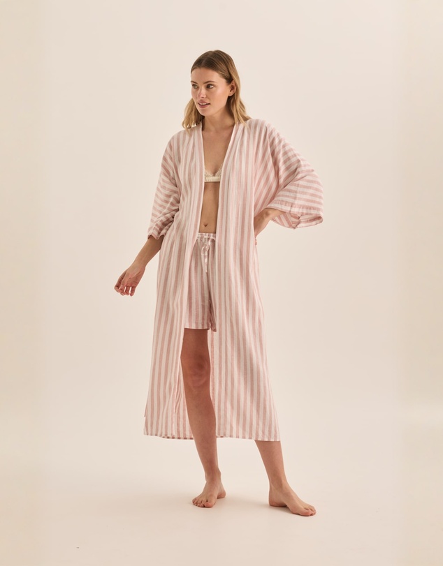 Gingerlilly - Sunny Pink Stripe Linen Robe