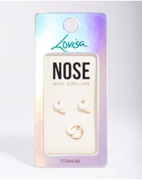 Lovisa - Gold-Plated Titanium Diamante Nose Stud Pack