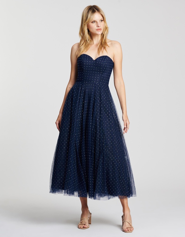 Bariano - Reese Strapless Tea Length Midi Dress