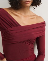 Atmos&Here - Ophelia Cross Off Shoulder Mesh Long Sleeve Top