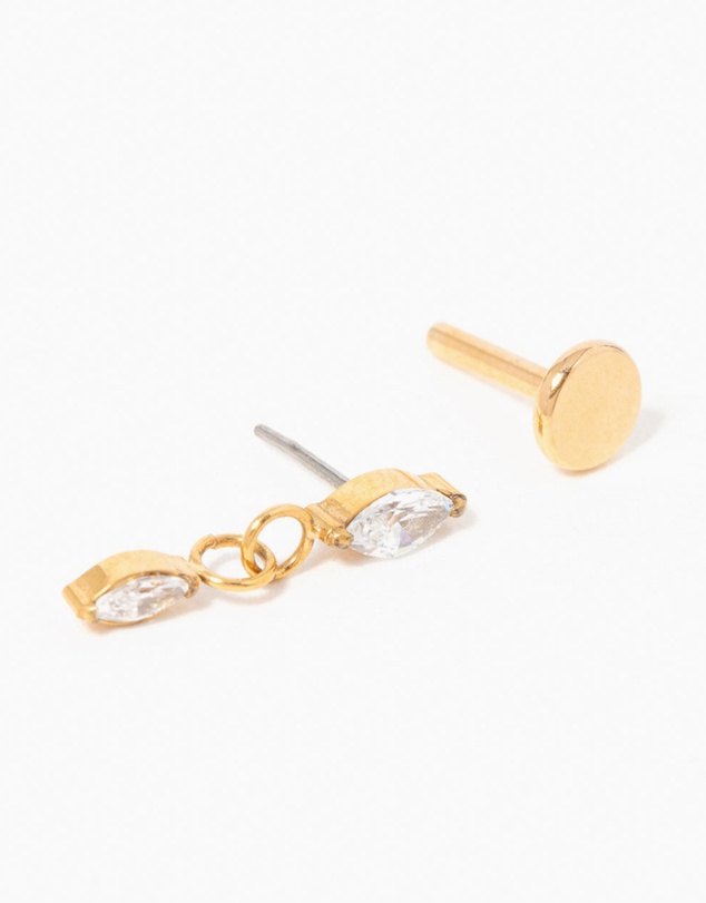 Lovisa - Gold Plated Titanium Cubic Zirconia Marquise Drop Flat Back Stud