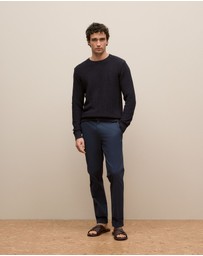 Trenery - Linen Cotton Texture Knit Crew in Navy