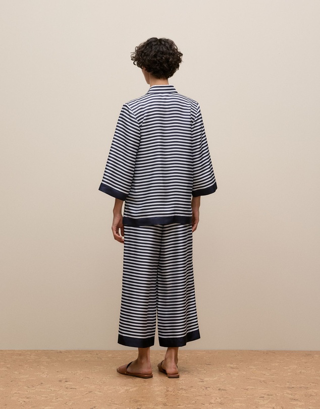 Trenery - Silk Twill Stripe Shirt in Night Sky