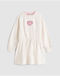 Tommy Hilfiger - Heart Embroidery Drawstring Waist Sweatshirt Dress - Kids