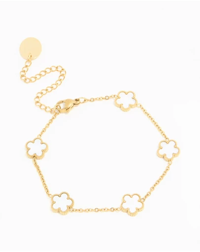 Lovisa - Waterproof Gold Plated Stainless Steel Ivory Inlay Flower Petals Charm Bracelet