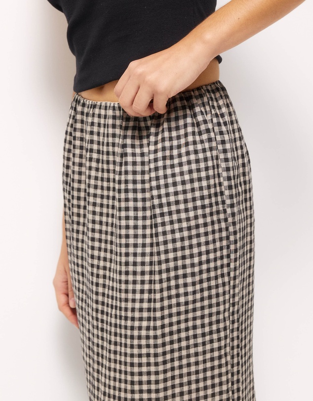 AERE - Isla Linen Gingham Midi Skirt