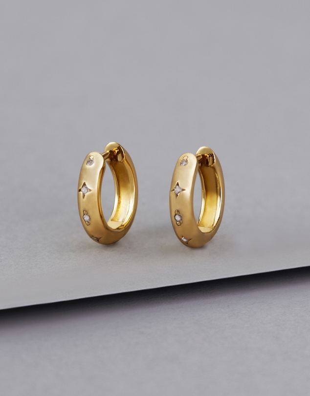 Wanderlust + Co - Constellation 10mm 14K Gold Vermeil Huggie Earrings