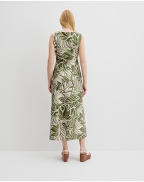 Country Road - Organically Grown Linen Print Rouched Maxi Dress