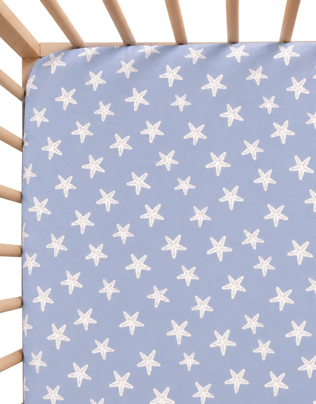Kynd Baby - Fitted Cot Sheet in Star Fish Blue