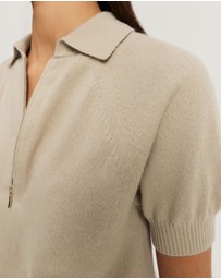 Country Road - Gcs-certified Cashmere Blend Zip-through Knit Polo