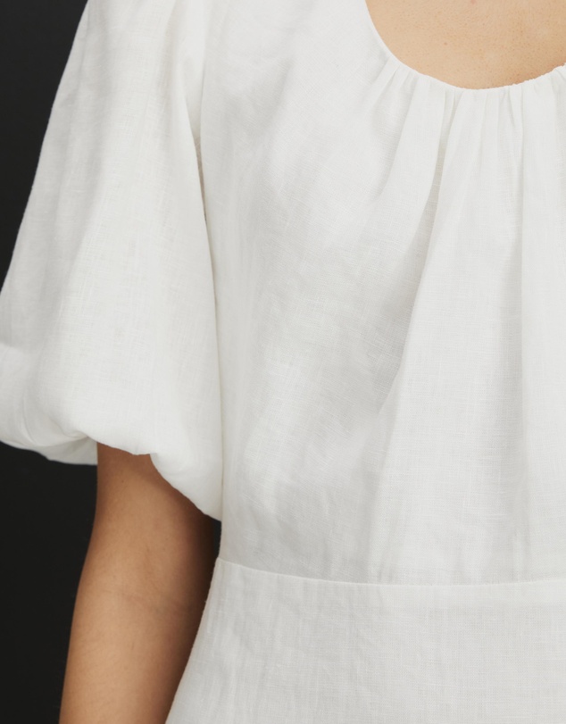 AERE - Serena Linen Puff Sleeve Midi Dress