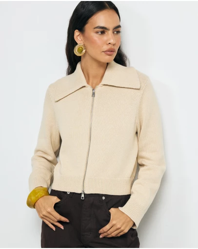 AERE - Lali Organic Cotton Zip Knit Cardigan