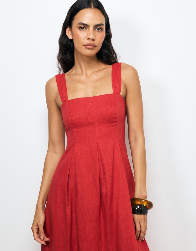 AERE - Inara Pleated Linen Midi Dress