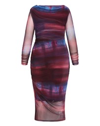 City Chic - Plus size Amber Mesh Gather Maxi Dress - berry
