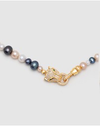 Nialaya Jewellery - Multi-Colored Pearl Necklace with Gold Plated Panther Head Lock