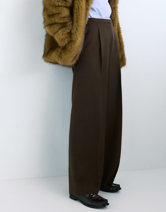 M.N.G - Wide-Leg Mid-Rise Pleated Trousers
